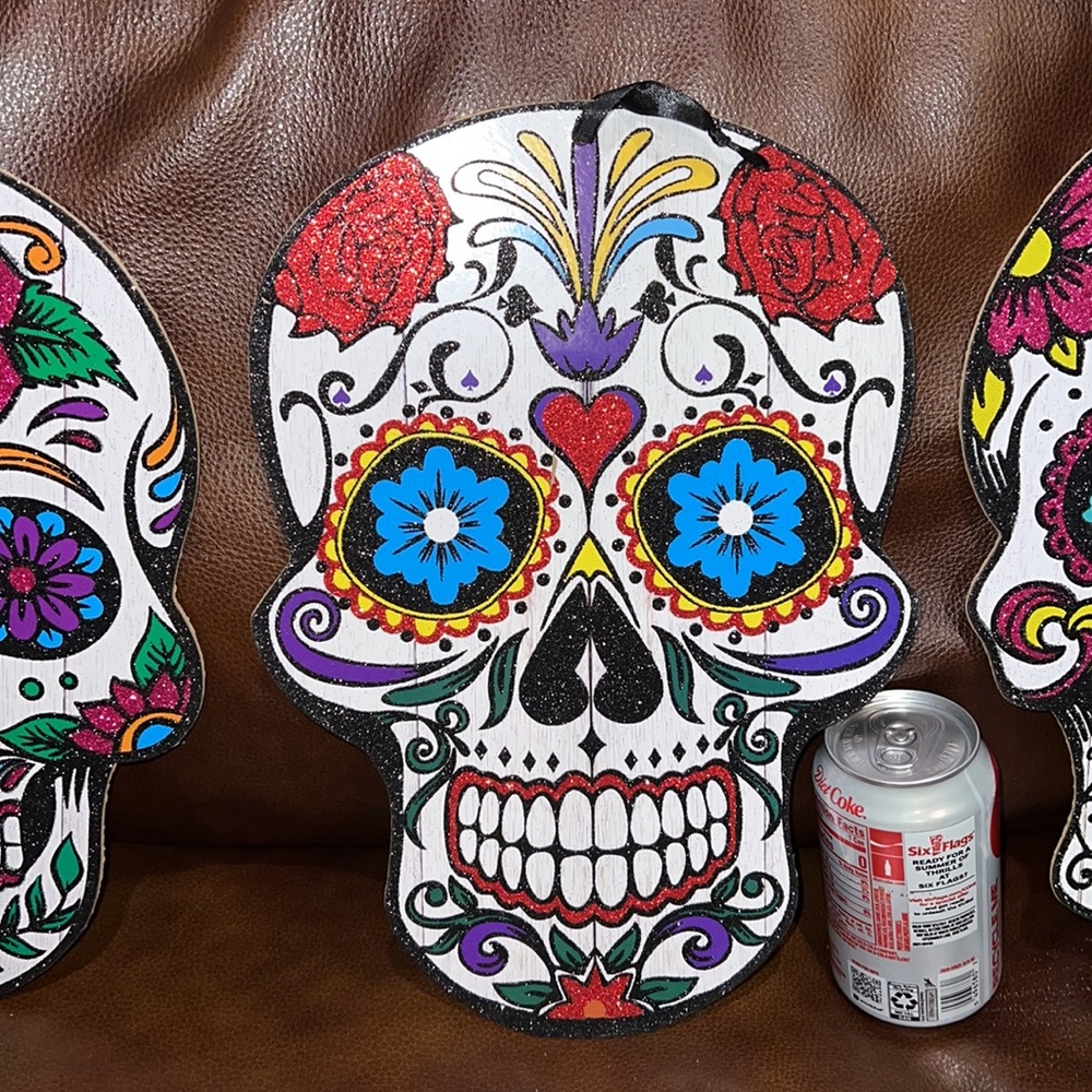 3 ITEM BUNDLE~~Sugar Skull Decor, Glitter accents very colorful and fun! NWT - Picture 7 of 8
